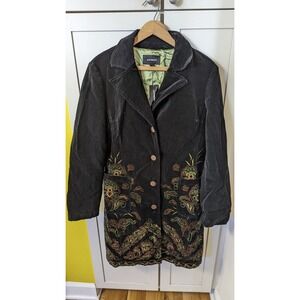 Vintage Y2K Women's Express Black Velvet Floral Embroidered Coat Jacket 11/12